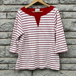 Vintage Red and White Striped Women's Top with 3/4 Sleeves
